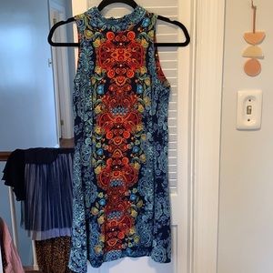 Small gauzey boho shift dress vacation sleeveless paisley mixed print